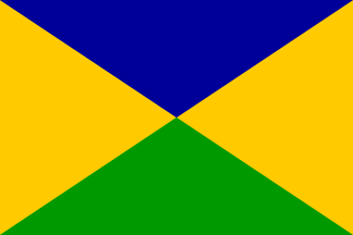 [field divided diagonaly blue, yellow and green]